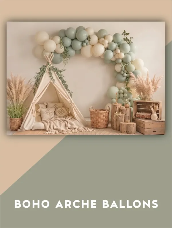 Boho arche ballons · Fonds, dressing du studio de Julie Dugardin Photographe