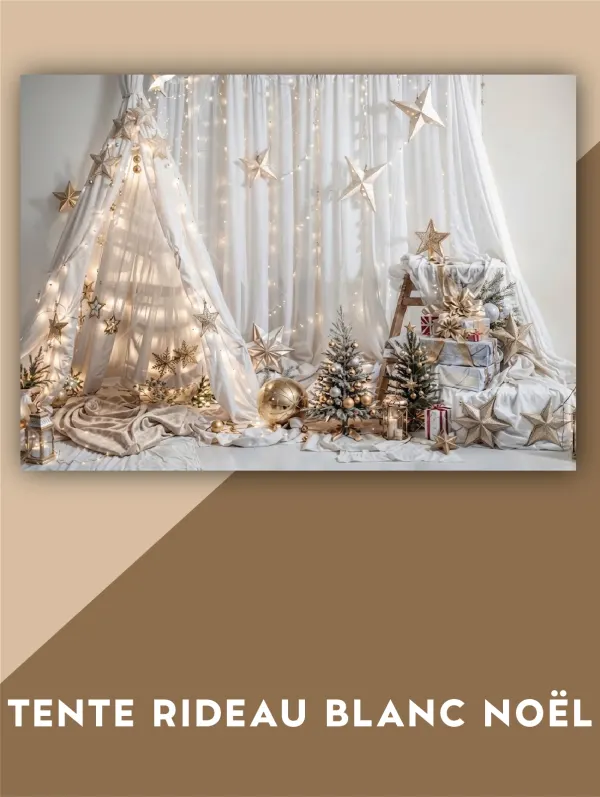Tente rideau blanc noel · Fonds, dressing du studio de Julie Dugardin Photographe